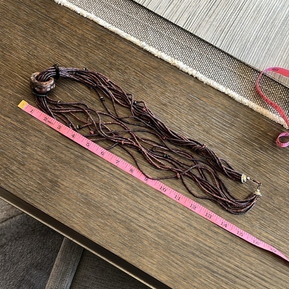Handmade multistrand polished Wood necklace 16” - Picture 5 of 10